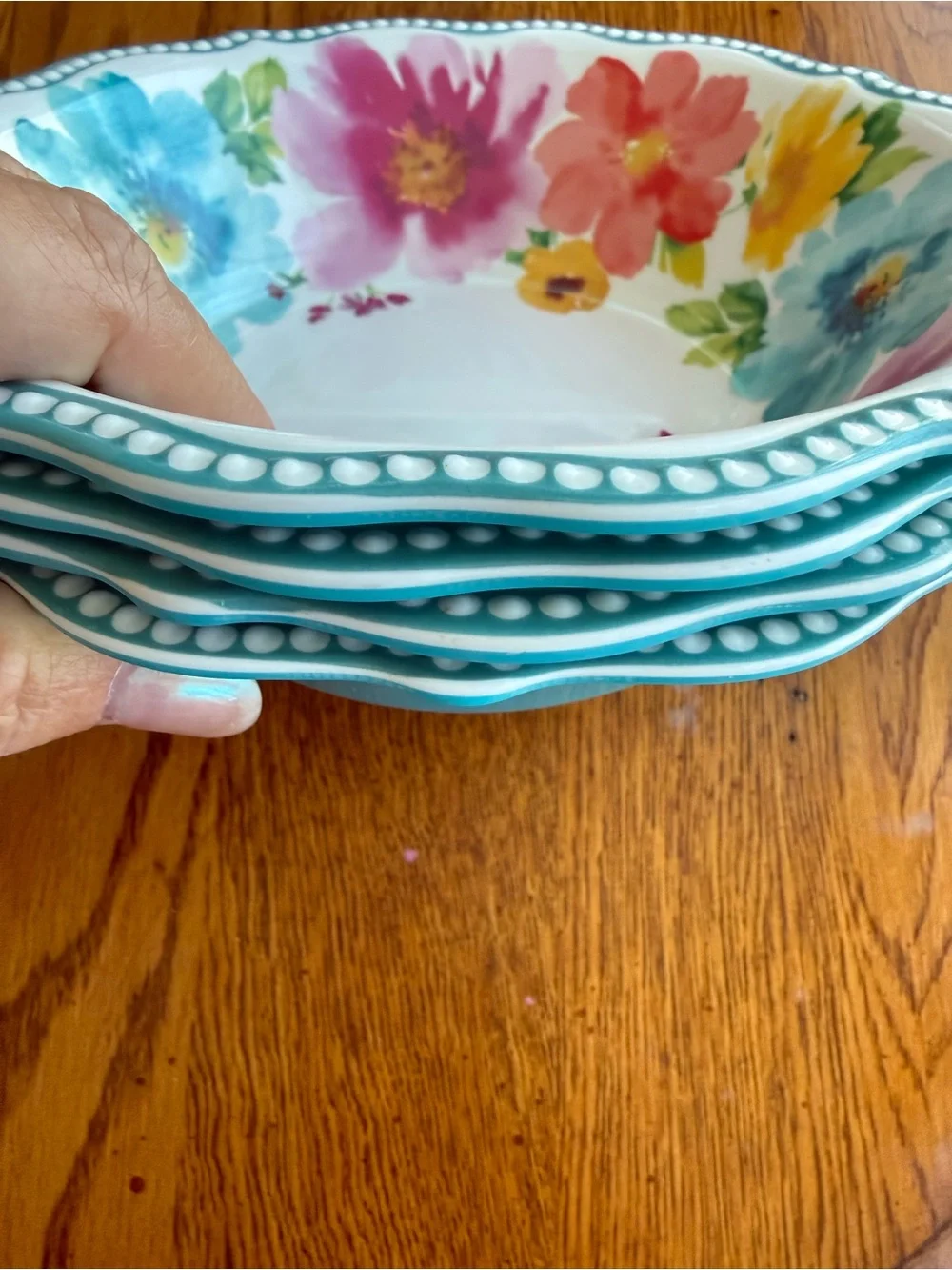 Pioneer woman breezy blossoms melamine, cereal bowls- 24oz- Set of 4.